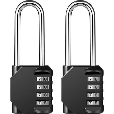 Lot de 2 cadenas à combinaison - Cadenas anti-rouille à 4 chiffres - Résistant aux intempéries - Idéal pour les vestiaires à l'école, à la salle de gym, les armoires, les boîtes à outils, etc（Noir） (1/5)