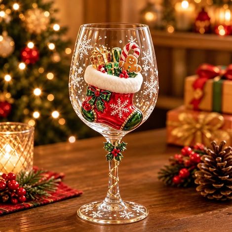 Verre à pied chaussette de Noël en verre borosilicate transparent pour vin et table de fête, style moderne – Livraison gratuite