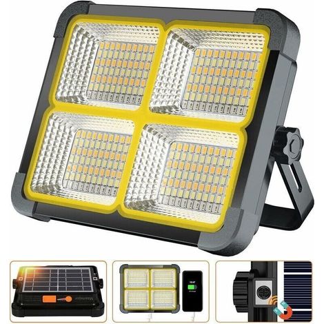 XVX Projecteur LED Rechargeable 336 LEDs/ 100W/ Panneau Solaire/ 4 Modes d'éclairage/ Batterie Externe 12000mAh/ Absorption d'aimant, Idéal pour Camping, Travail, Pêche, Couleur Noire [Classe énergéti (1/4)