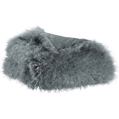 VIVARAISE - Plaid Vivaraise Betani - Fausse fourrure aspect mouton, gris ardoise, 130 x 160 cm