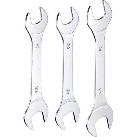 3Pcs Clé à Fourche Double Extrémité Ouverte Clés Fines 19x22 / 20x21 / 24x27mm Métrique Clé Plate et Petite, Polie Miroir, pour Réparation Automobile et Assemblage de Meubles (1/5)