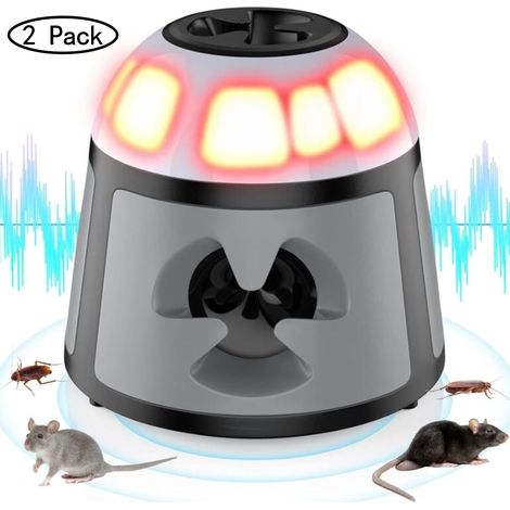 Lot de 2 Ultrason Souris et Rats, Repulsif Souris Ultrasons 360° Anti Souris avec Lumière LED Appareil Ultrason pour Nuisible Rongeurs Plug in Répulsif Intérieur Dispositif Anti Nuisible Cafards pour (1/5)