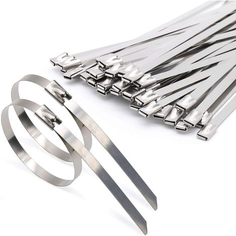 4.6 200mm Collier de Serrage Inox, 304 Attache Câblées Acier Inoxydable,122 kg Autobloquante Attaches de Câble Robustes,Convient Pour Usage Industriel Garages,Extérieur Clôture,Lot de 50 Pièces (1/5)