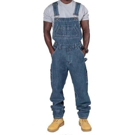 Salopette en jean pour homme, coupe ample, plusieurs poches, bretelles réglables, taille XL (1/4)