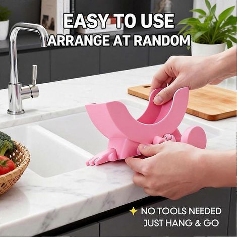 Joli porte-éponge suspendu avec trou d'évacuation, idéal pour ranger les éponges de lavage, convient aux éviers de cuisine, jaune. (1/2)