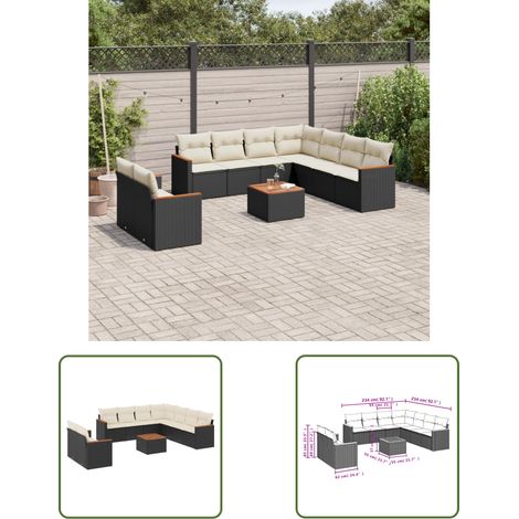 The Living Store 10-tlg. Garten-Sofagarnitur mit Kissen Schwarz Poly Rattan - Gartenmöbel Set - Esszimmergarnitur - Outdoor Möbel - Lounge Sofa - Rattan Gartenmöbel (1/3)