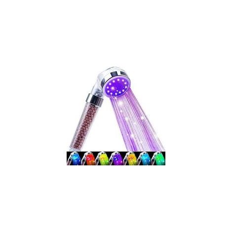 Pommeau de douche LED - Haute pression, économie d'eau, 7 jets de couleur, sans piles, pommeau de douche à main pour peau et cheveux secs (1,6 GPM) (1/5)