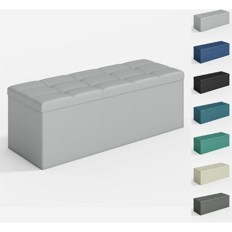 Foldable Storage Ottoman, Storage Bench with Lid, for Bedroom & Living Room, 110 x 38 x 38 cm LIGHT GREY