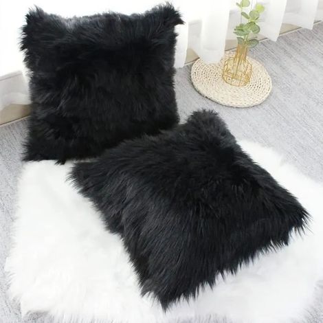 2 housses de coussin poils longs housse de coussin de canap housse de coussin en peluche Noir 45 x 45 cm multicol HOUSSE DE COUSSIN (1/4)