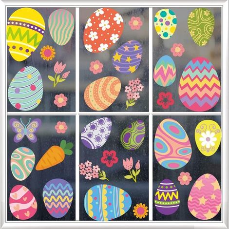 4 feuilles d'autocollants de Pâques double face pour fenêtres - Décoration de Pâques - Adhésion statique - Convient pour la maison, le bureau, la salle de classe et les fêtes - Multicolore (1/5)