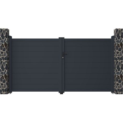 Cancello elettrico a battente L305 x H166 cm Alluminio pieno Antracite - NAZARIO