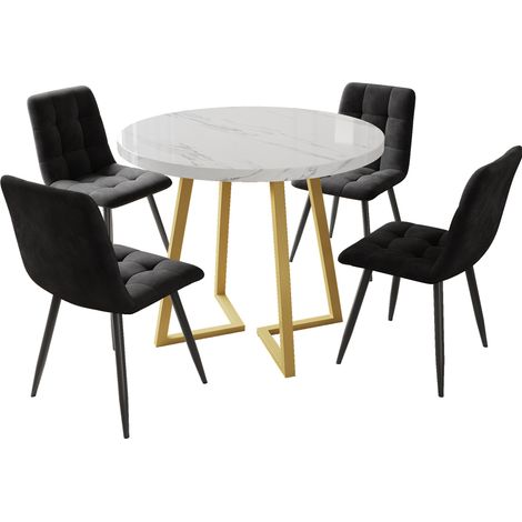 Set da pranzo 5 pezzi con tavolo rotondo 80 cm e 4 sedie in velluto HOMVRA
