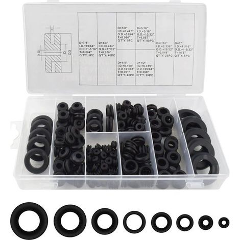 Passe-fils en caoutchouc - Paquet de 180 - Zwart - 7/8", 5/8", 1", 7/16", 1/4", 3/8", 5/16", 1/2" - Passe-fils en caoutchouc - Pour fils, installations électriques, protection de câbles - Bouchon rond (1/5)