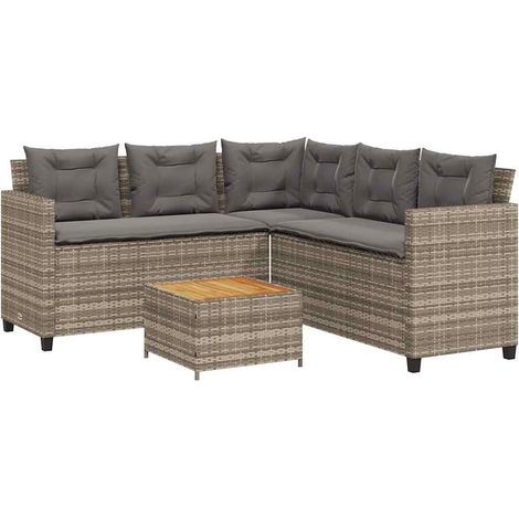 Maison Exclusive - Divano da Giardino con Tavolo e Cuscini a L Grigio Polyrattan (1/5)