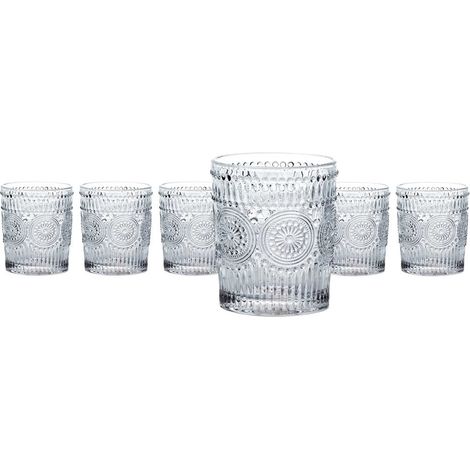 TrAdE Shop Traesio - Set 6pz Bicchieri In Vetro Tavola Raffinata Da 30 Cl Per Acqua Con Decorazioni In Rilievo - (1/3)