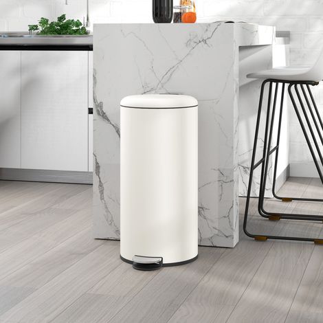 Pattumiera a pedale 30L con coperchio avorio OKMYHOME (1/5)