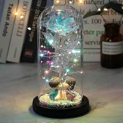 Rose éternelle enchantée à LED, feuille d'or 24 carats, guirlande lumineuse féérique sous dôme, cadeau idéal pour Noël ou la Saint-Valentin ( ) (1/4)