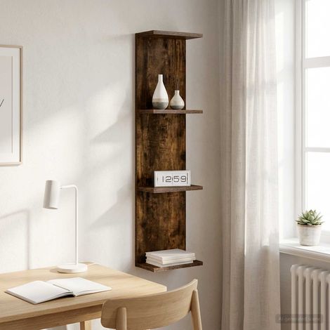 Étagère murale en bois d’ingénierie, chêne fumé, rangement intérieur 25 x 15 x 100 cm - PANGIVO (1/5)