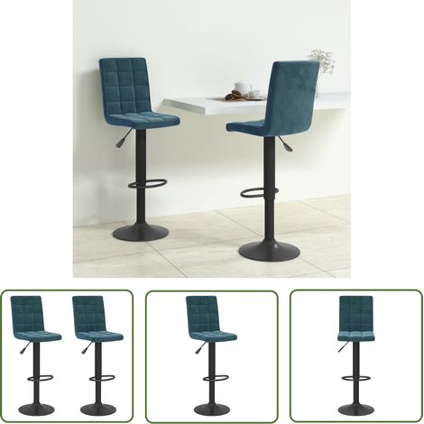 The Living Store Tabourets de bar lot de 2 bleu velours - Tabouret De Bar - Chaise De Comptoir - Fauteuil De Bar - Tabourets Bleus - Meubles De Salon (1/5)