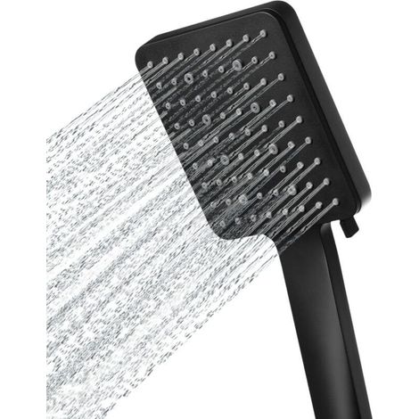 （noir）Pommeau de Douche, Grande Pommeau Douche Carrée avec Commande à Une Main, Pommeau de Douche Haute Pression avec 6 Modes de Douche, Chromés (1/4)