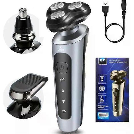Online Store - Rasoirs électriques pour hommes, étanches, tondeuses électriques, utilisables sur peau humide, batterie rechargeable, rasoirs rotatifs, machines à raser (1/4)