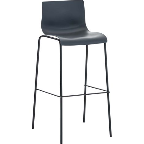 Sgabello da bar con schienale curvo poggiapiedi in plastica grigia e 4 gambe in metallo nero 100004930