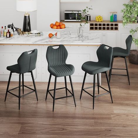 WAFTING Lot de 4 Tabourets de bar Pivotant, Hauteur d'Assise 65cm, Chaise de Bar avec Dossier et Repose-Pieds, Encre (1/5)