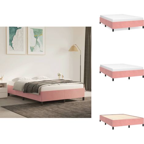 The Living Store Cadre de lit sans matelas rose 140x190 cm velours - Cadre de lit (1/5)