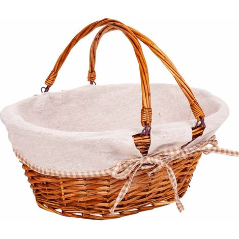 Cesta mimbre forrado con asa abatible marrón 40x32x17/30 (1/5)