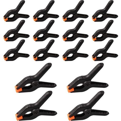 SHINING HOUSE 16 pinces à ressort en plastique, Bricolage Outillage Serre-joints,Pinces Clips Clamps de Préhension pour Travaux du Bois, Photographie, art, artisanat, 2 Pouces noir