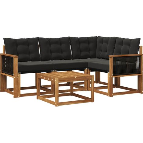 Outdoor Sofa Set with Cushion 5 pcs Natural and Black vidaXL