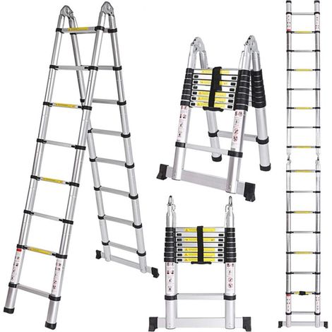 Échelle télescopique portable et pliante STOEX - Noir - Charge 150 kg - 3,8M (1,9M + 1,9M) - En aluminium (1/4)