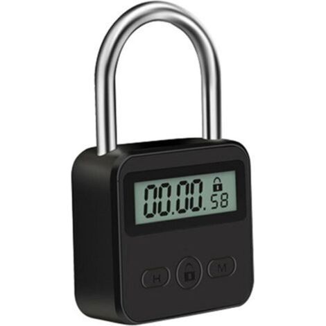 Verrou de minuterie en métal, cadenas minuterie rechargeable par USB avec écran LCD, micro verrouillage électronique multifonction, cadenas en métal robuste (noir) (1/4)