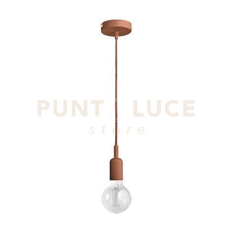 GSO073- PENDENTE FLUTE CAVO IN STOFFA E ROSONE RAME 1 LUCE ATTACCO E27 D.4,2CM