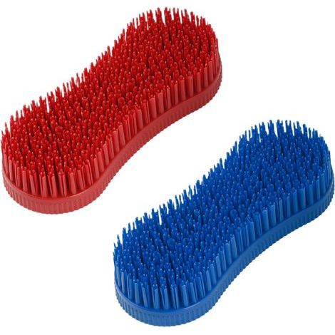 Lot de 2 brosses de toilettage en silicone pour cheval - Outil de massage équestre durable pour soins de la crinière, de la queue et du corps (rouge + bleu) (1/5)