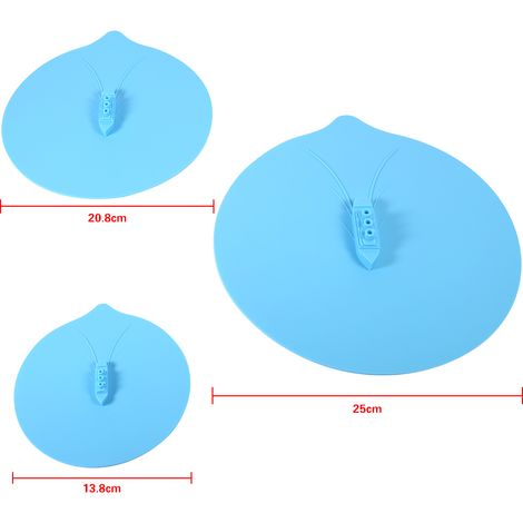 Ensemble de 3 couvercles en silicone bleus, motif bateau à vapeur, pour casseroles, mugs et tasses. (1/5)