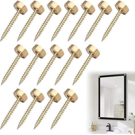 Set of 16 decorative brass screws with caps for an elegant surface finish - 12mm mirror screws with protective caps - Self-tapping screws for furniture, cabinets, doors (1/5)