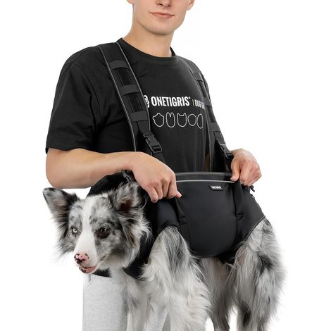 Outdoor Dog Carrier Harness for Hiking, Emergencies and Senior Dogs, with Padded Handles and Cross Back Design, Black, Size S (1/5)