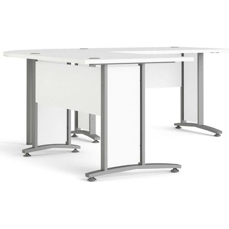 Dmora - Scrivania Heling, Scrittoio multiuso, Tavolo per ufficio porta PC, Piano di lavoro, 200x200 h75 cm, Bianco e Grigio (1/5)