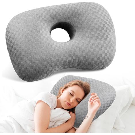 Coussin De Piercing Avec Trou, Oreiller Avec Trou Coussin Piercing, L'oreiller Original Avec Un Trou, Oreiller Beignet, Coussin Donut Pour Les Oreilles Latérales Et Le Soulagement De La Douleur(Gris) (1/5)