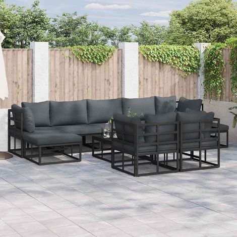 vidaXL Garden Sofa Set with Cushion 9 pcs Black Aluminium (1/5)