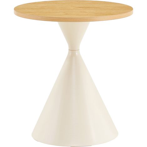 Set di 2 tavolini da salotto rotondi con piano effetto legno e base in metallo crema (1/5)