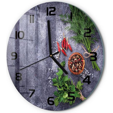 Horloge Murale Ronde Sans Cadre en Verre Trempé Silencieuse et Moderne Herbes et épices fi 30 cm (1/5)