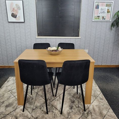 Dining Table and 4 Chairs Oak Effect Wood 4 Black Velvet Chairs Dining Room (1/5)