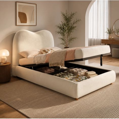 Kinderbett 90x200 cm beige aus Samt mit Stauraum, gepolstertem Kopfteil und Lattenrost (1/5)