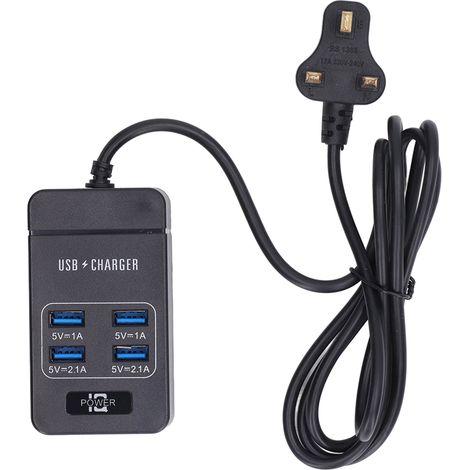 Mini Multiprise USB 4 Ports Charge Rapide, Prise Secteur UK 230‑240V, Chargeur de Voyage Portable pour Bureau (1/5)
