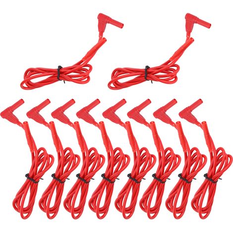 Lot de 10 cordons de test pour multimètre, 4 mm, mâle-mâle, adaptateurs de fiches bananes J.70018, rouge (1/5)