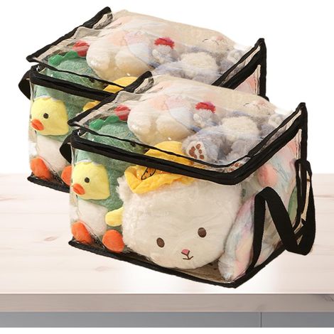 Bolsas de almacenamiento rectangulares transparentes para peluches, ropa y juegos de mesa.
