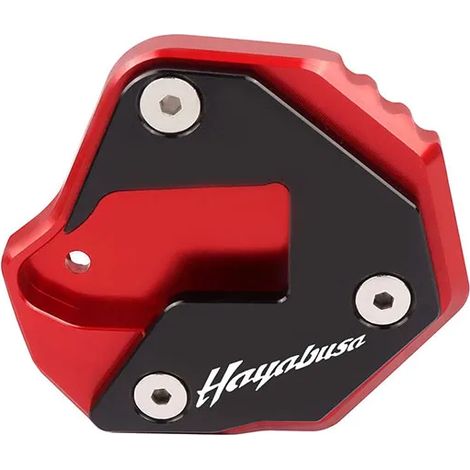 Béquille latérale CNC (rouge avec logo) Compatible avec SUZUKI HAYABUSA GSX1300R GSX-R 1300 (2007-2021) - Plaque de support et extension de béquille latérale maxpower (1/4)