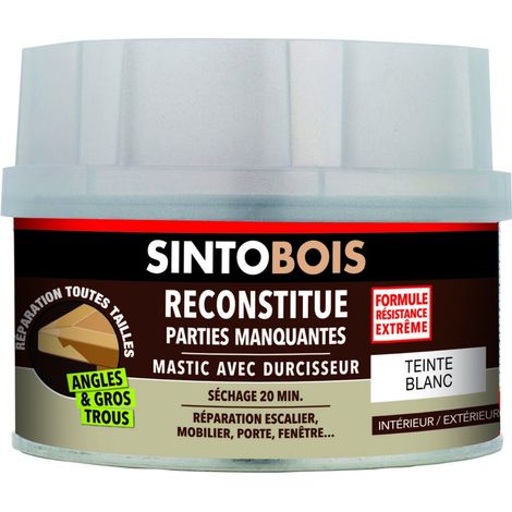 Masilla bicomponente reconstituye madera SINTOBOIS blanco para esquinas y grandes agujeros 170g